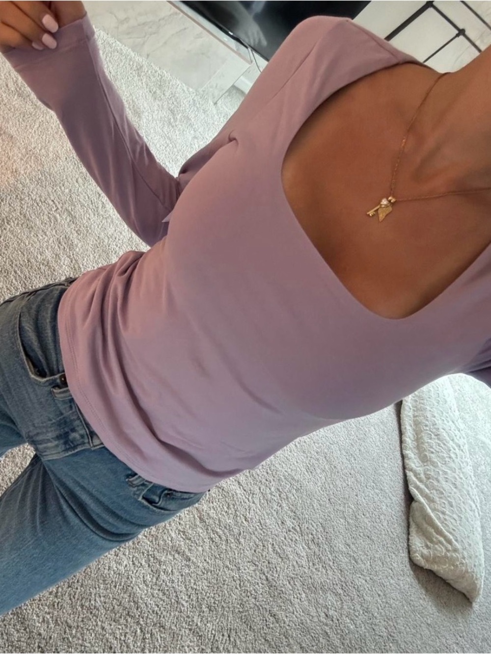 Women's Scoop Neck Long Sleeve Top - Dusty Lavender